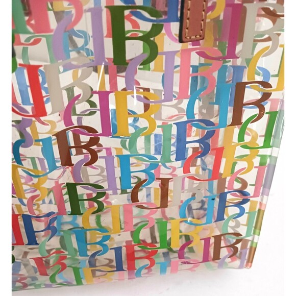 Dooney & Bourke Clear Vinyl Multicolor Logo Small Lunch Tote Leather Handles - Picture 8 of 11